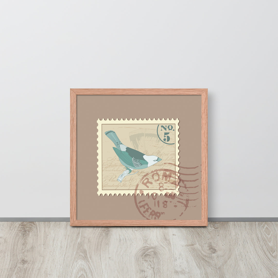 No. 5 Sparrow Stamp from Rome - Framed Print - Birds in Postage