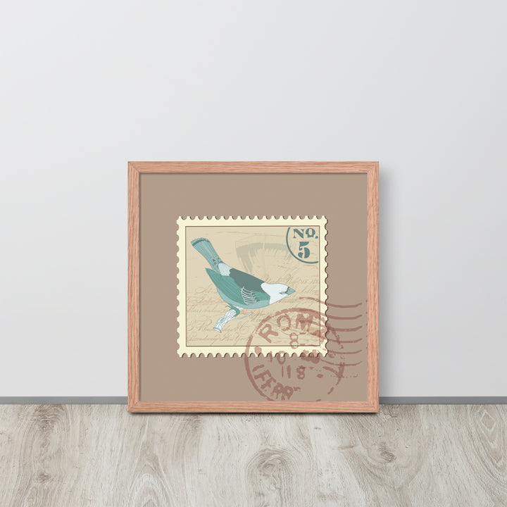 No. 5 Sparrow Stamp from Rome - Framed Print - Birds in Postage