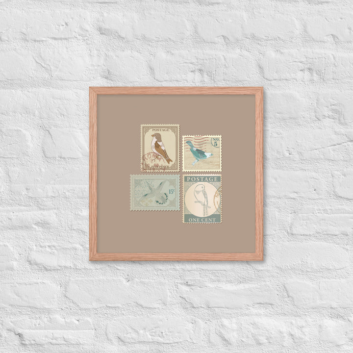 Birds in Postage Neutral 4 Stamp Collection - Framed Print