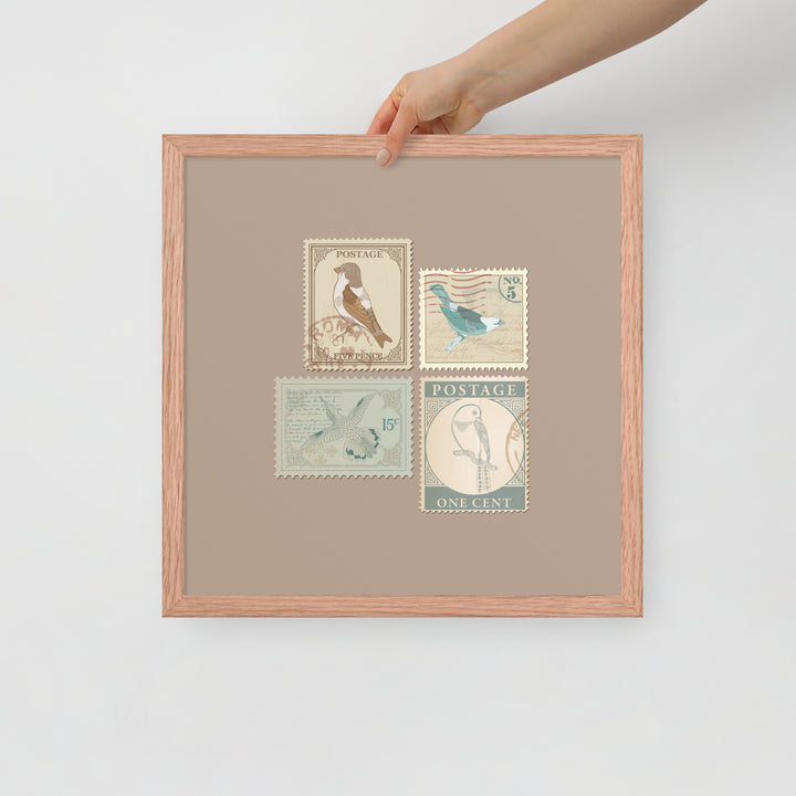 Birds in Postage Neutral 4 Stamp Collection - Framed Print