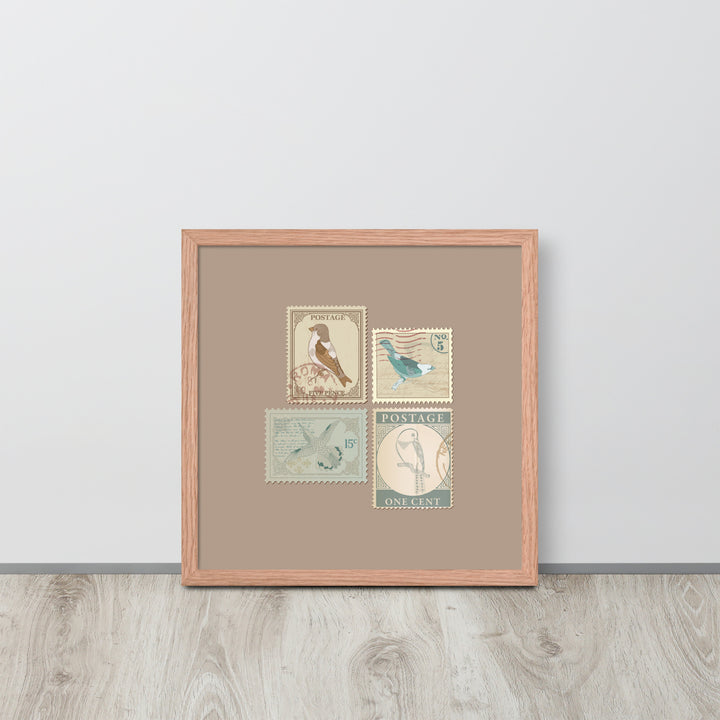 Birds in Postage Neutral 4 Stamp Collection - Framed Print