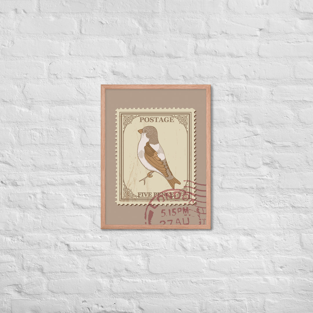 Five Pence Finch Stamp to London - Framed Print - Birds in Postage