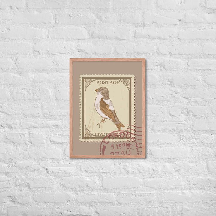 Five Pence Finch Stamp to London - Framed Print - Birds in Postage