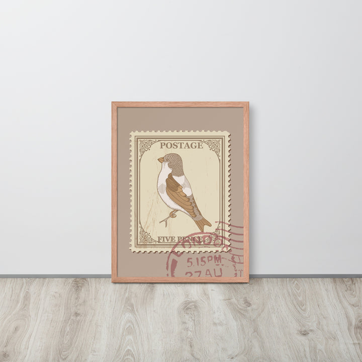 Five Pence Finch Stamp to London - Framed Print - Birds in Postage