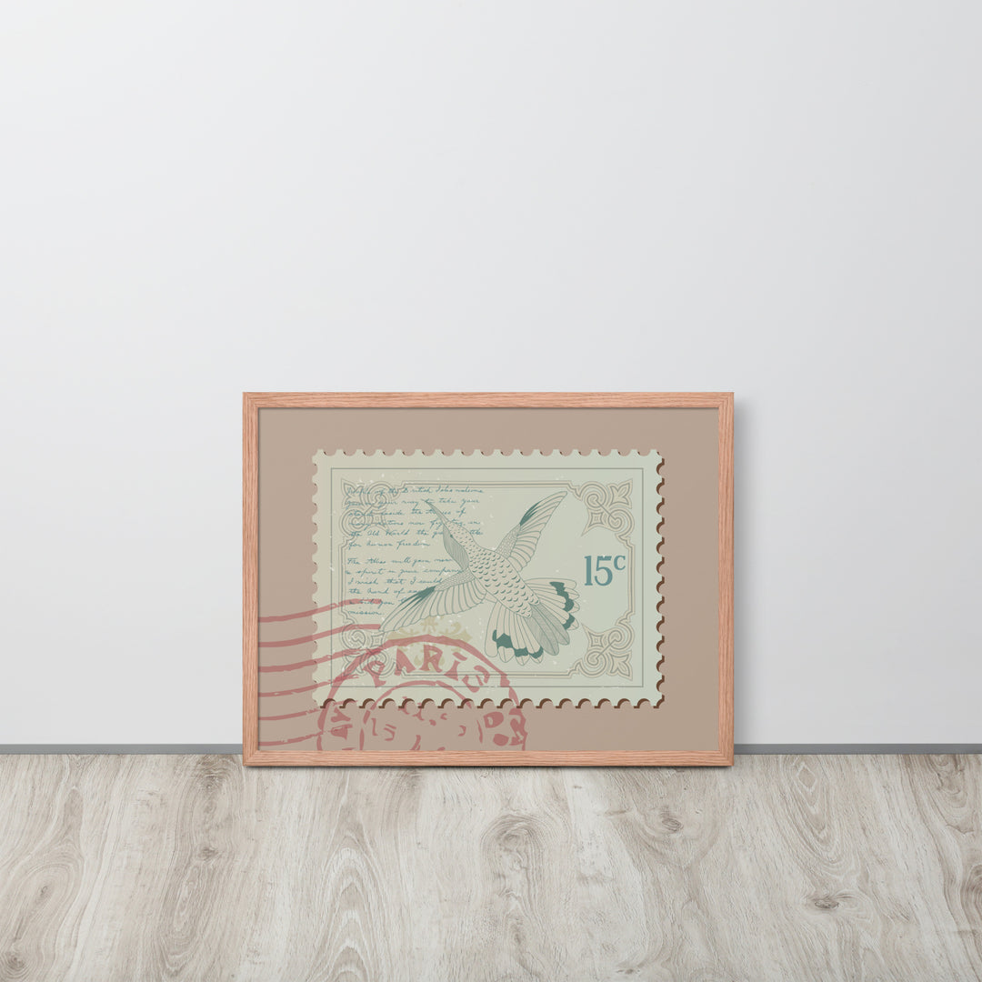 Hummingbird Stamp to Paris 15c - Framed Print - Birds in Postage