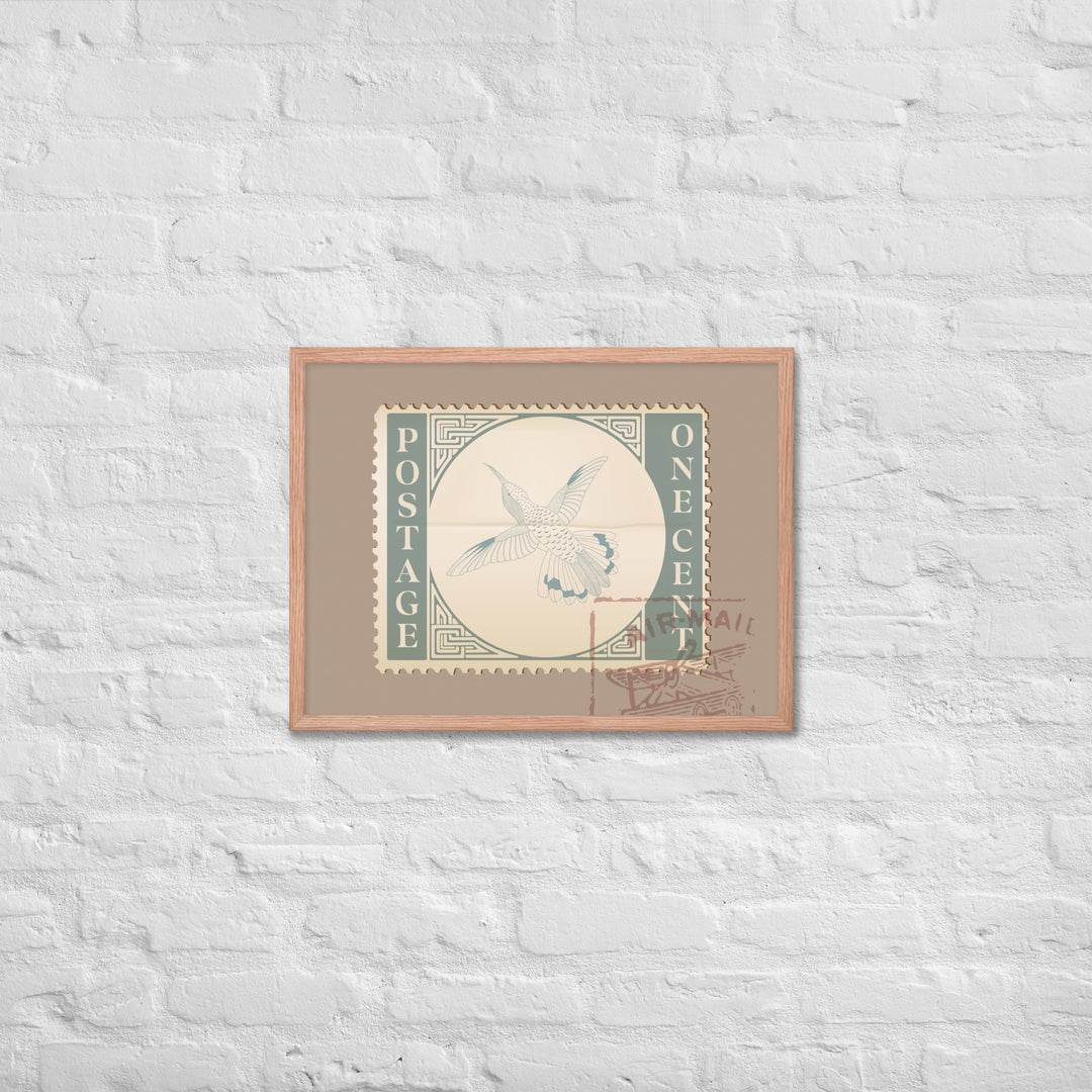 Airmail Hummingbird Stamp One Cent - Framed Print - Birds in Postage