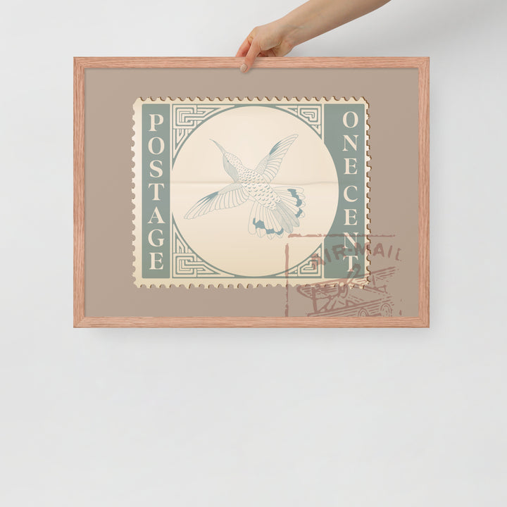 Airmail Hummingbird Stamp One Cent - Framed Print - Birds in Postage