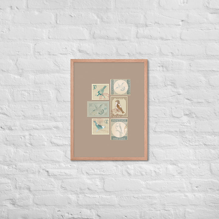 Birds in Postage Neutral 6 Stamp Collection - Framed Print