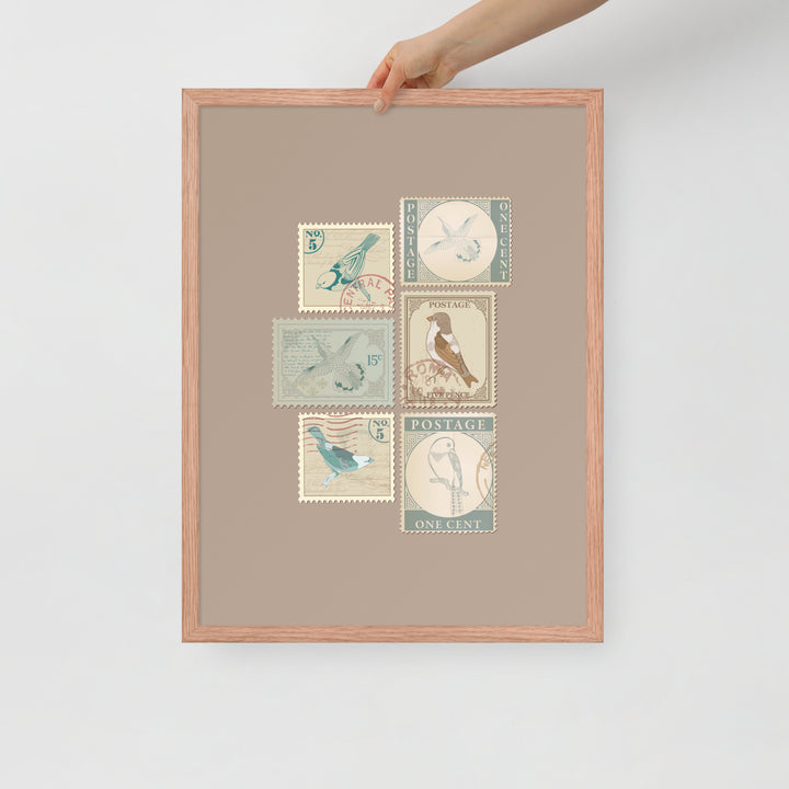 Birds in Postage Neutral 6 Stamp Collection - Framed Print