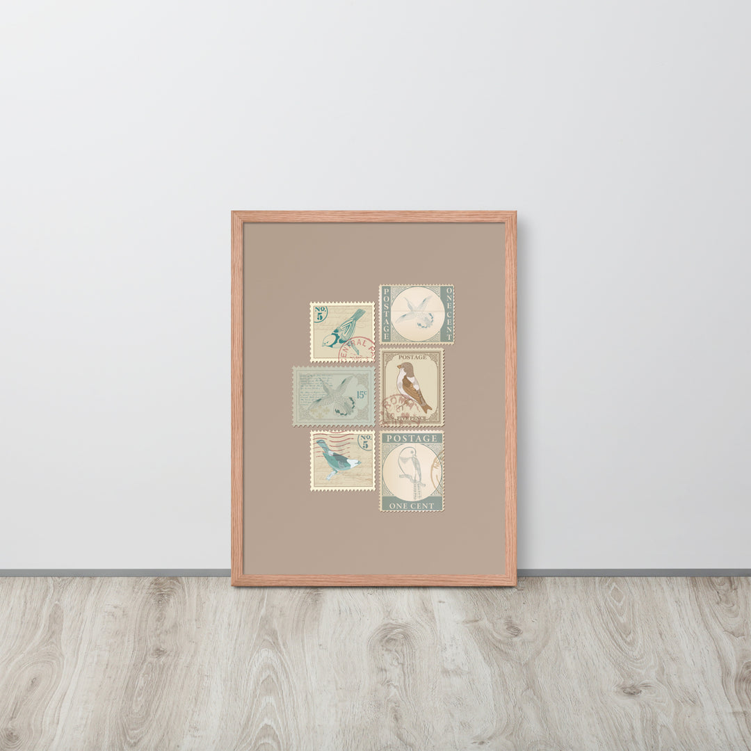 Birds in Postage Neutral 6 Stamp Collection - Framed Print