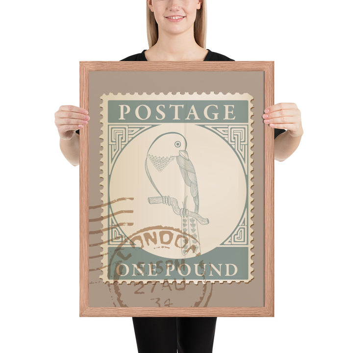 One Pound Parrot Stamp to London - Framed Print - Birds in Postage