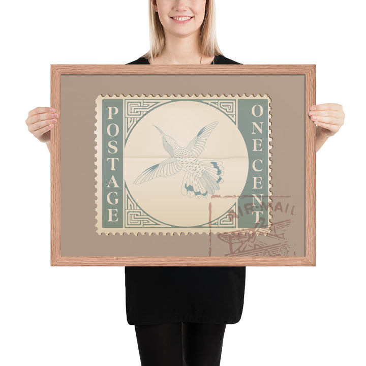 Airmail Hummingbird Stamp One Cent - Framed Print - Birds in Postage