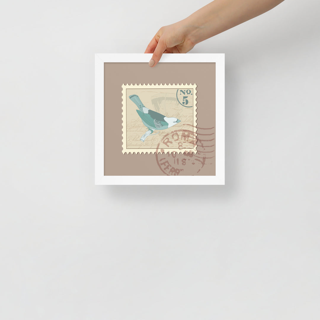 No. 5 Sparrow Stamp from Rome - Framed Print - Birds in Postage