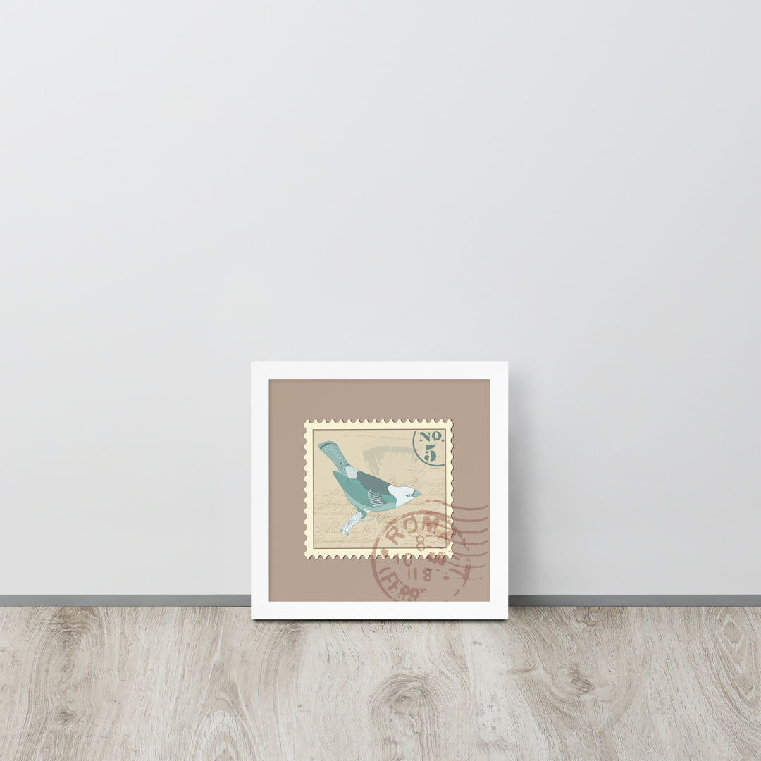 No. 5 Sparrow Stamp from Rome - Framed Print - Birds in Postage