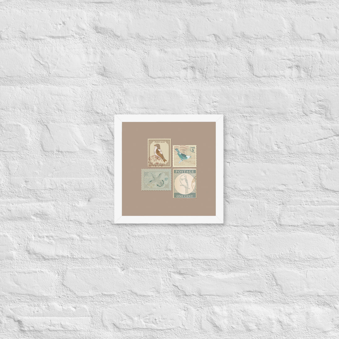 Birds in Postage Neutral 4 Stamp Collection - Framed Print