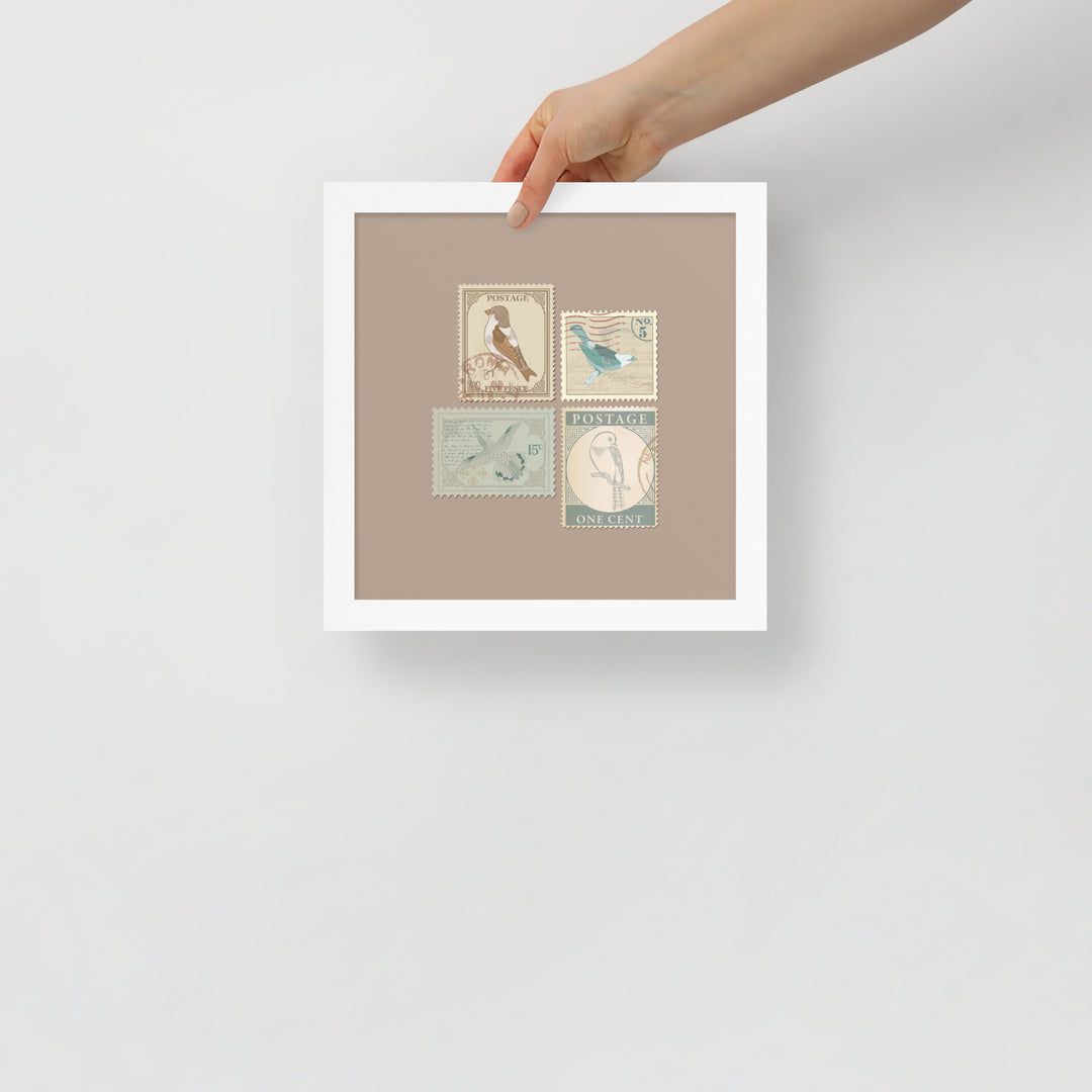 Birds in Postage Neutral 4 Stamp Collection - Framed Print