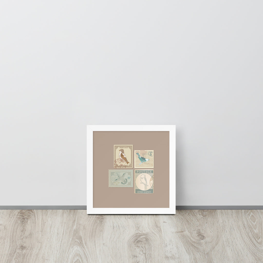 Birds in Postage Neutral 4 Stamp Collection - Framed Print