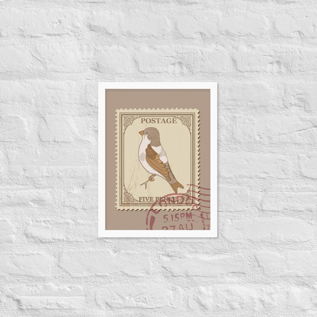 Five Pence Finch Stamp to London - Framed Print - Birds in Postage