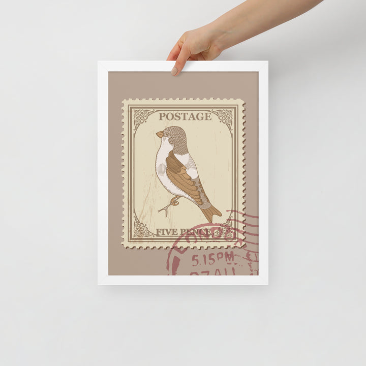 Five Pence Finch Stamp to London - Framed Print - Birds in Postage