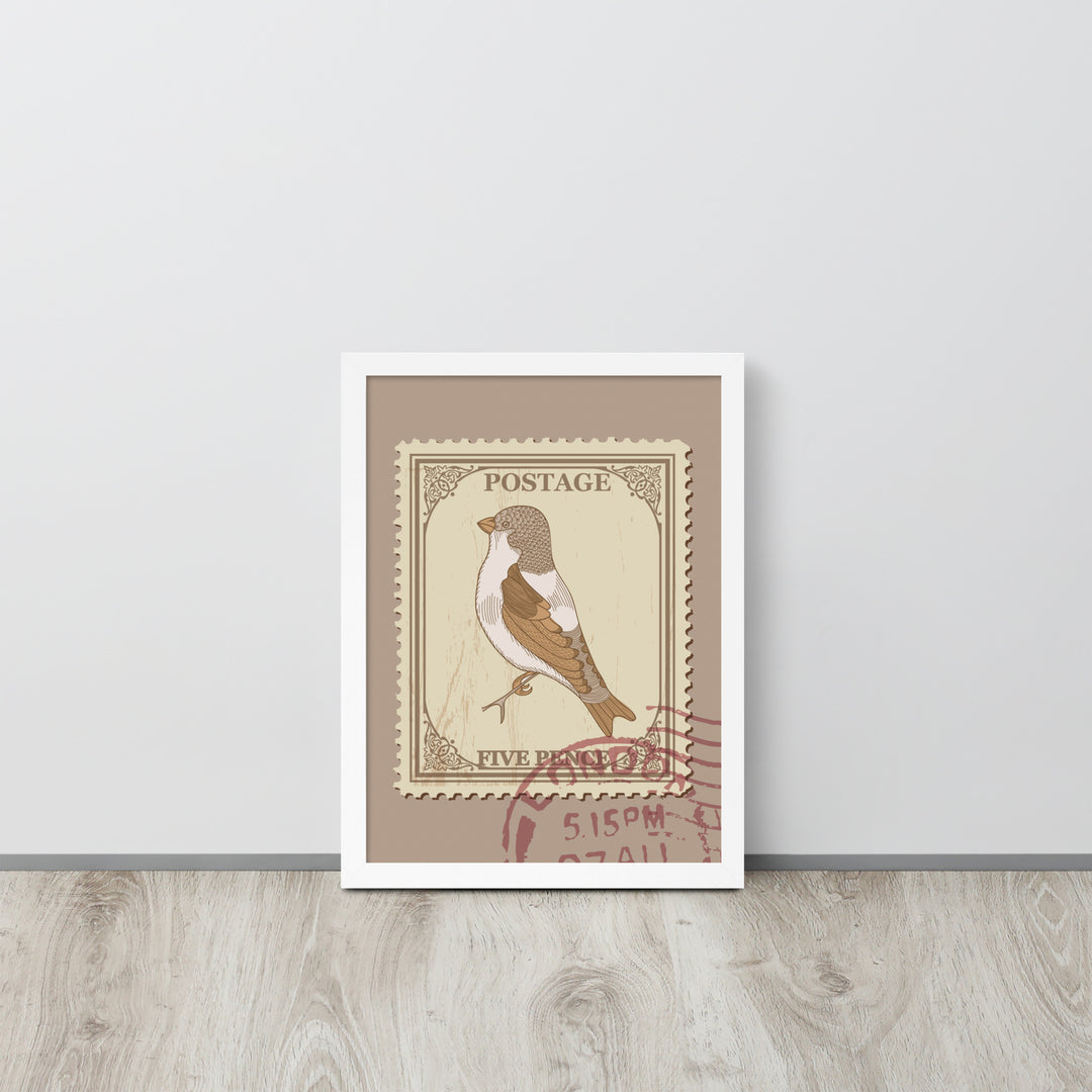 Five Pence Finch Stamp to London - Framed Print - Birds in Postage