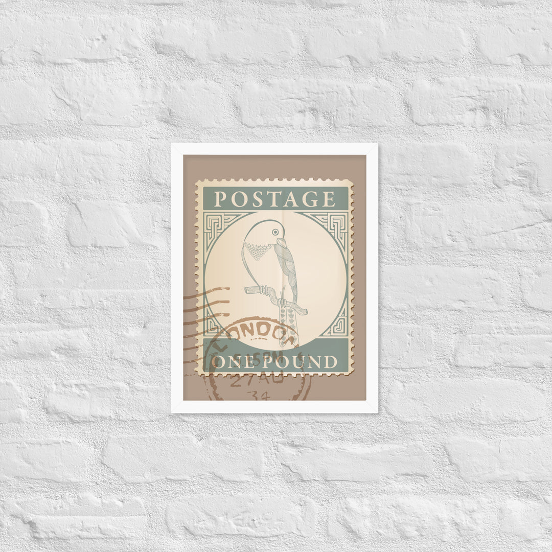 One Pound Parrot Stamp to London - Framed Print - Birds in Postage