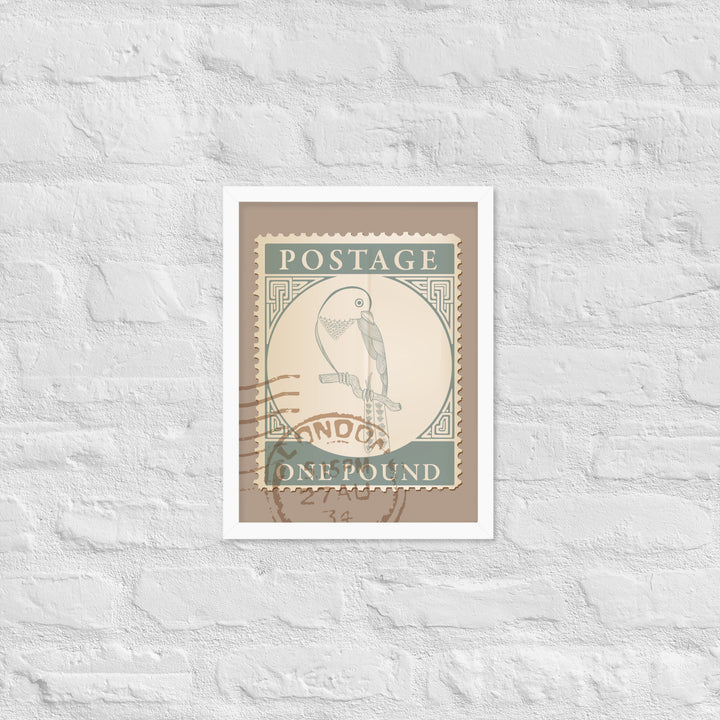 One Pound Parrot Stamp to London - Framed Print - Birds in Postage