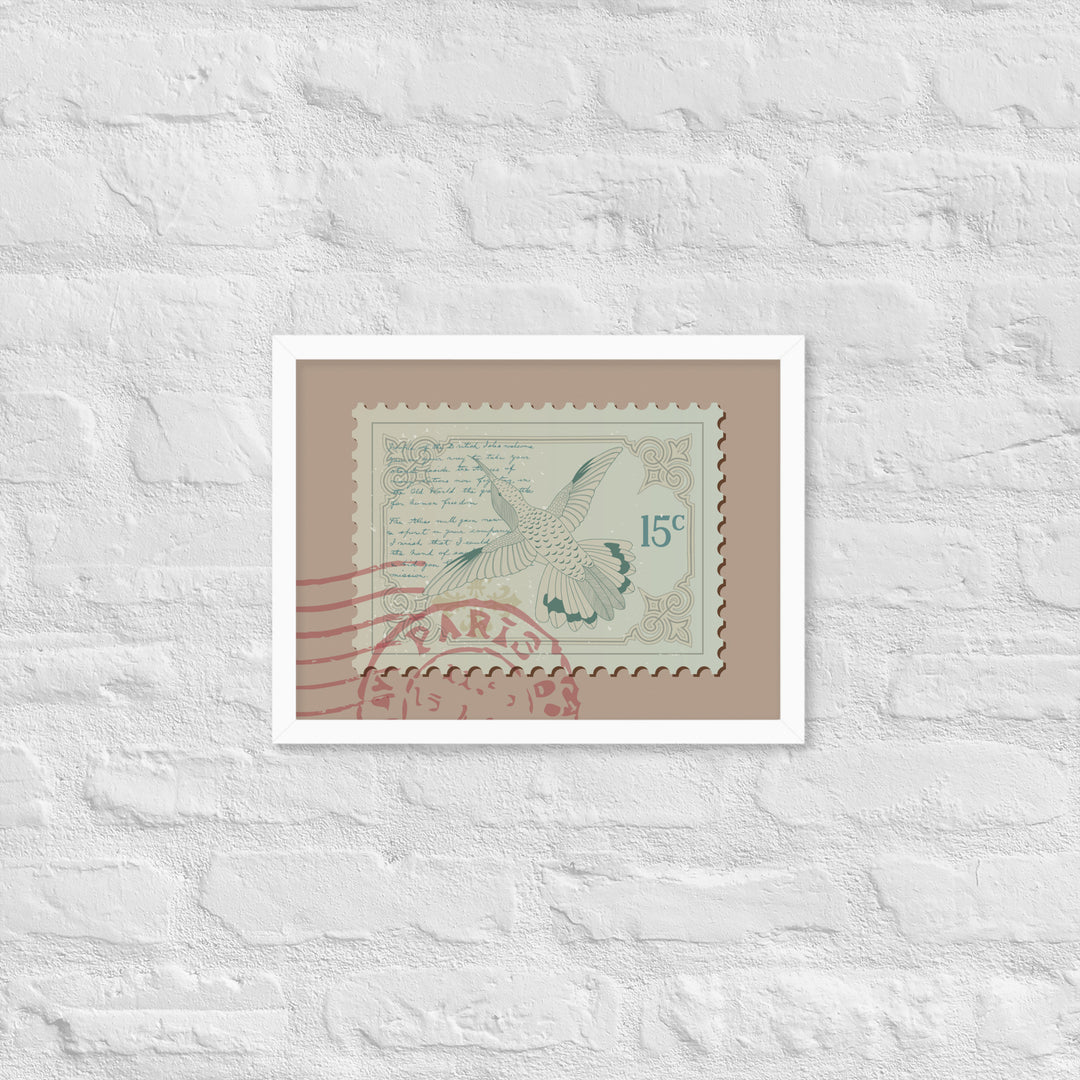 Hummingbird Stamp to Paris 15c - Framed Print - Birds in Postage