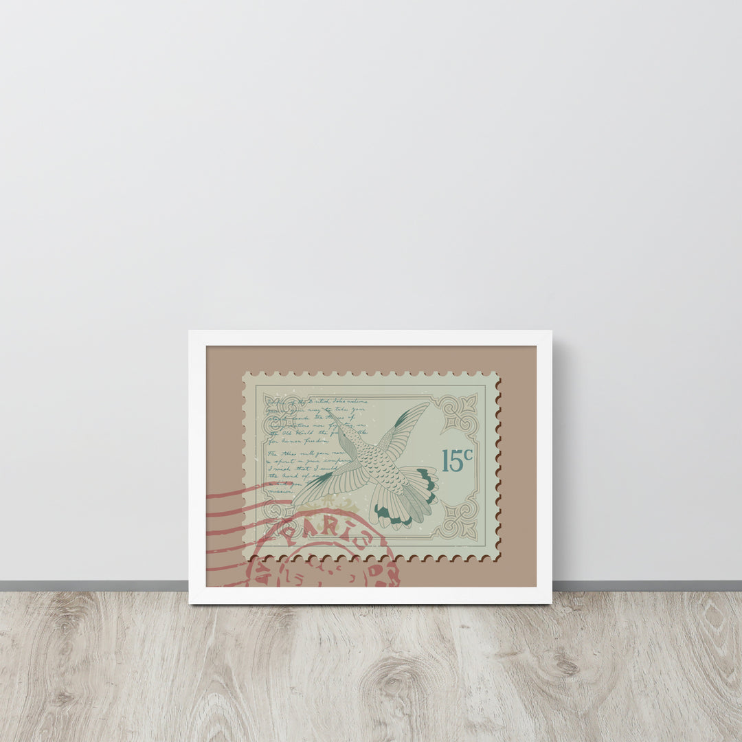 Hummingbird Stamp to Paris 15c - Framed Print - Birds in Postage