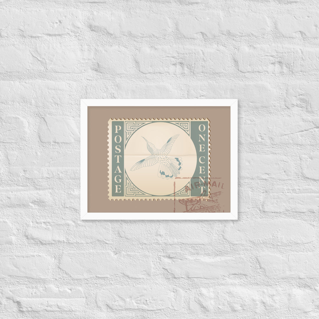 Airmail Hummingbird Stamp One Cent - Framed Print - Birds in Postage