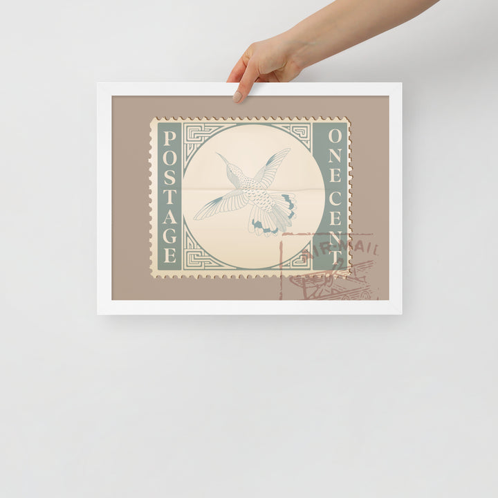 Airmail Hummingbird Stamp One Cent - Framed Print - Birds in Postage