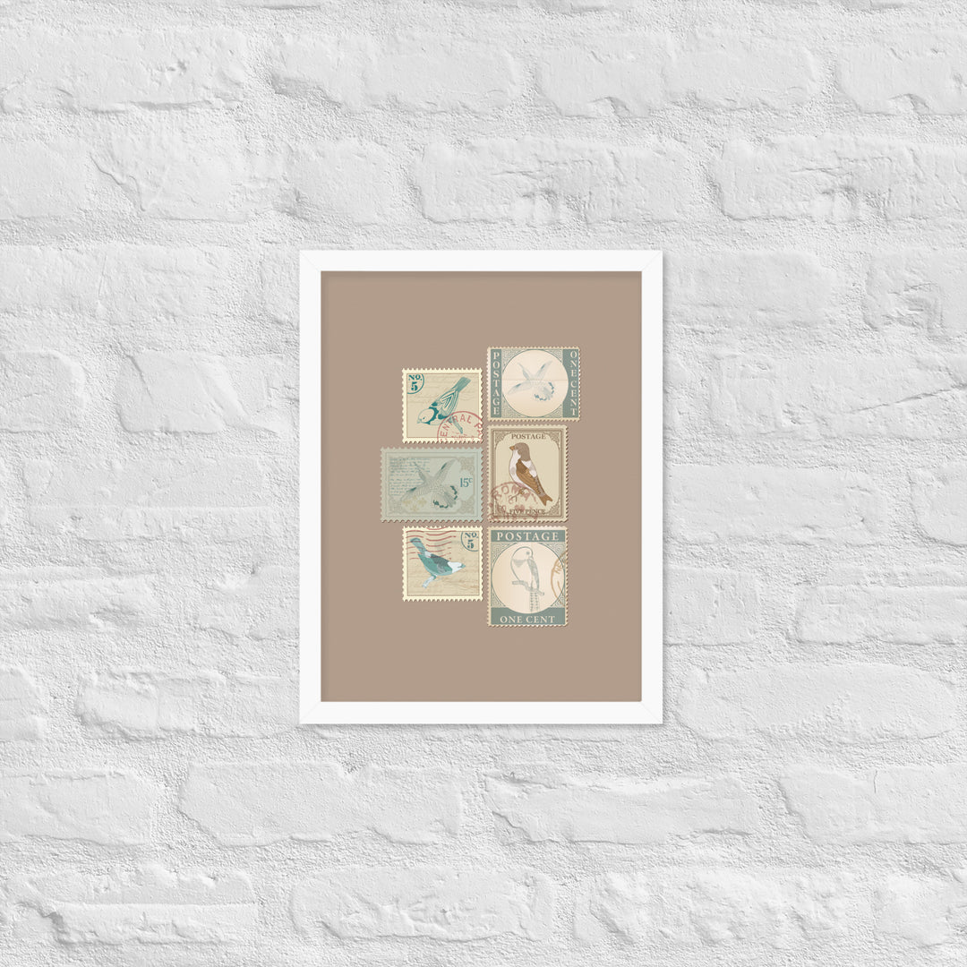 Birds in Postage Neutral 6 Stamp Collection - Framed Print