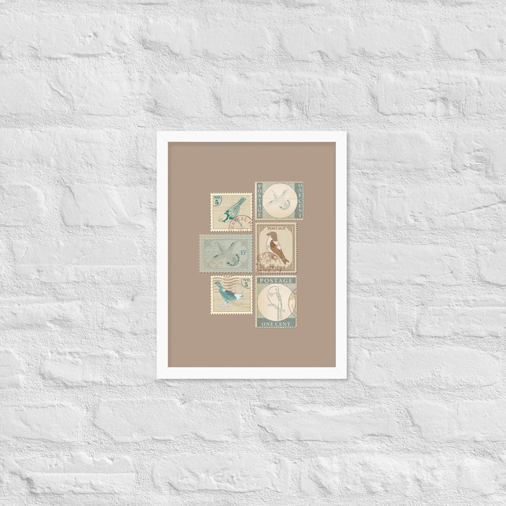 Birds in Postage Neutral 6 Stamp Collection - Framed Print