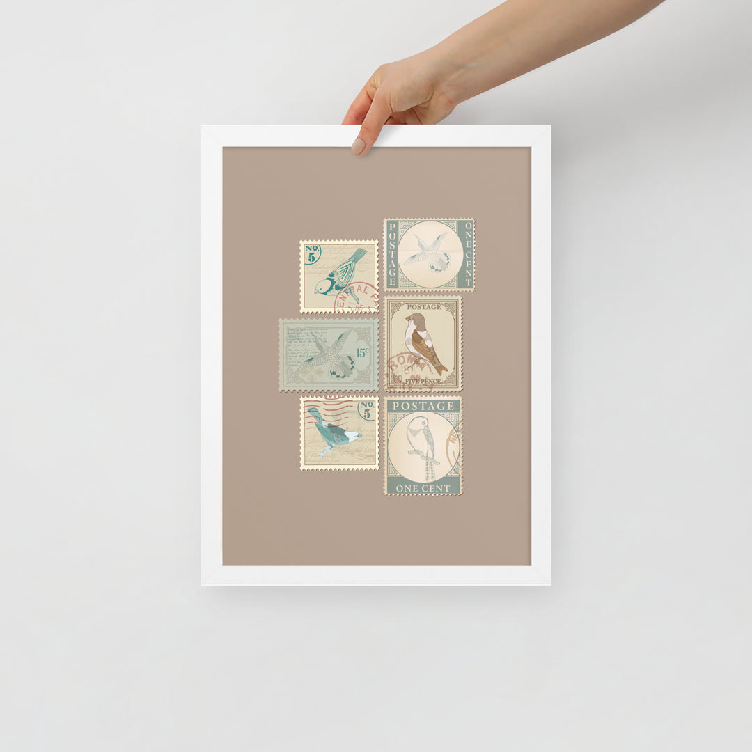 Birds in Postage Neutral 6 Stamp Collection - Framed Print