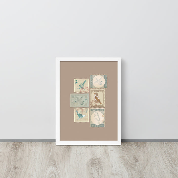 Birds in Postage Neutral 6 Stamp Collection - Framed Print