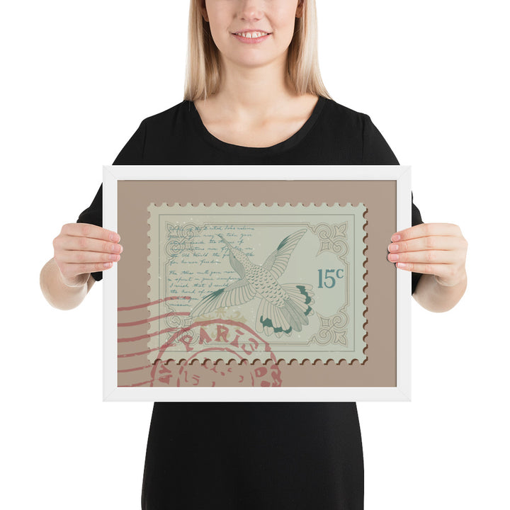 Hummingbird Stamp to Paris 15c - Framed Print - Birds in Postage