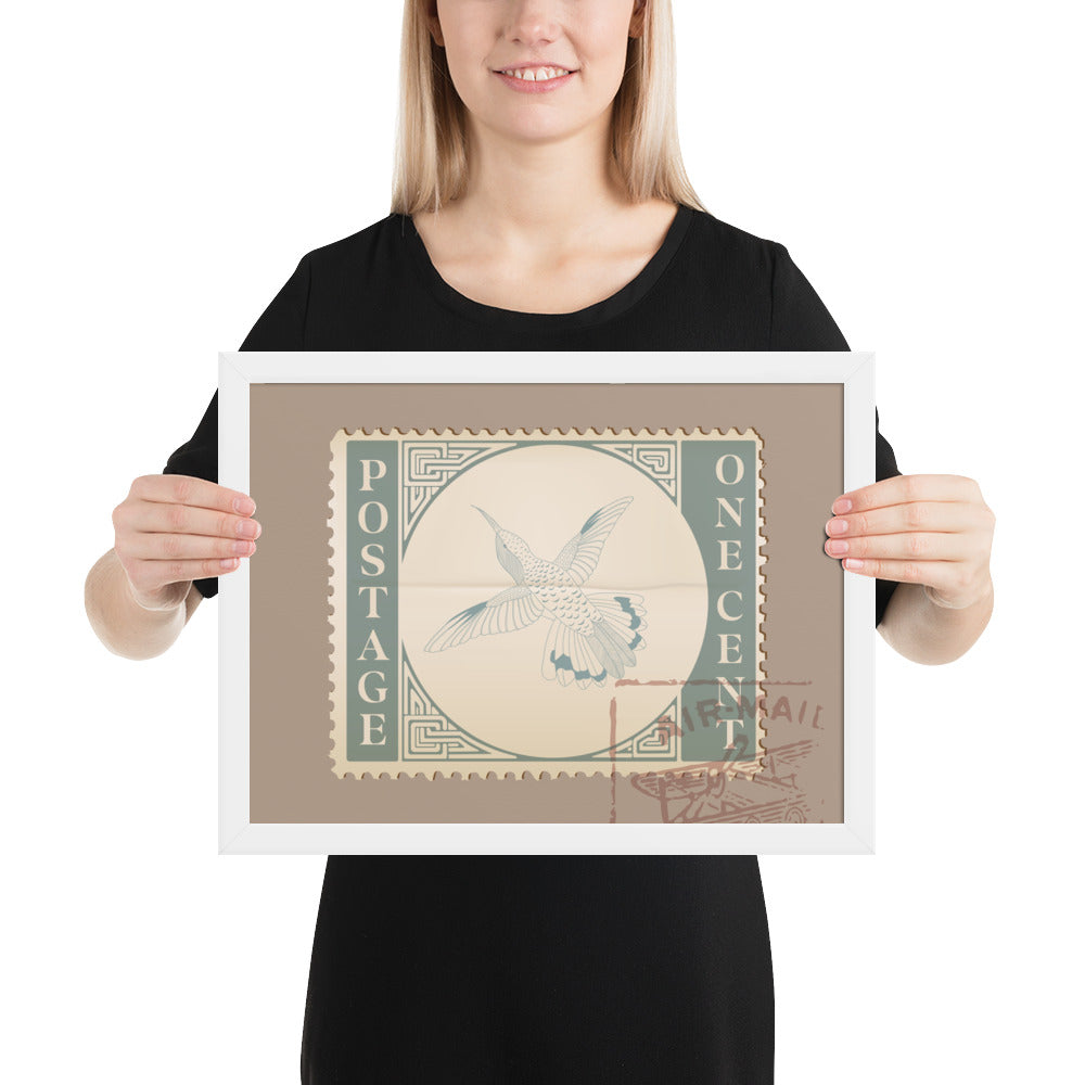 Airmail Hummingbird Stamp One Cent - Framed Print - Birds in Postage