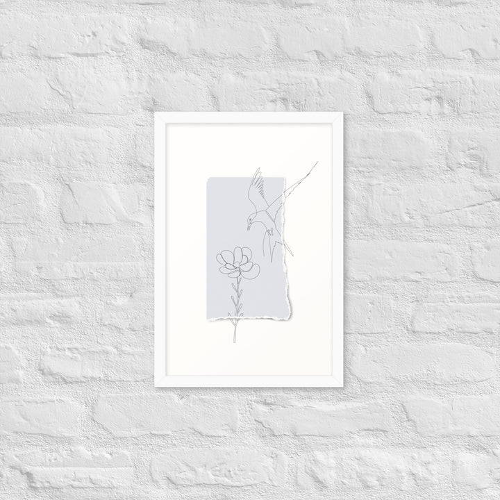 Blossom and Swallow Drawing - Tearaway Bird Sketch Series - 12x18" Framed Print