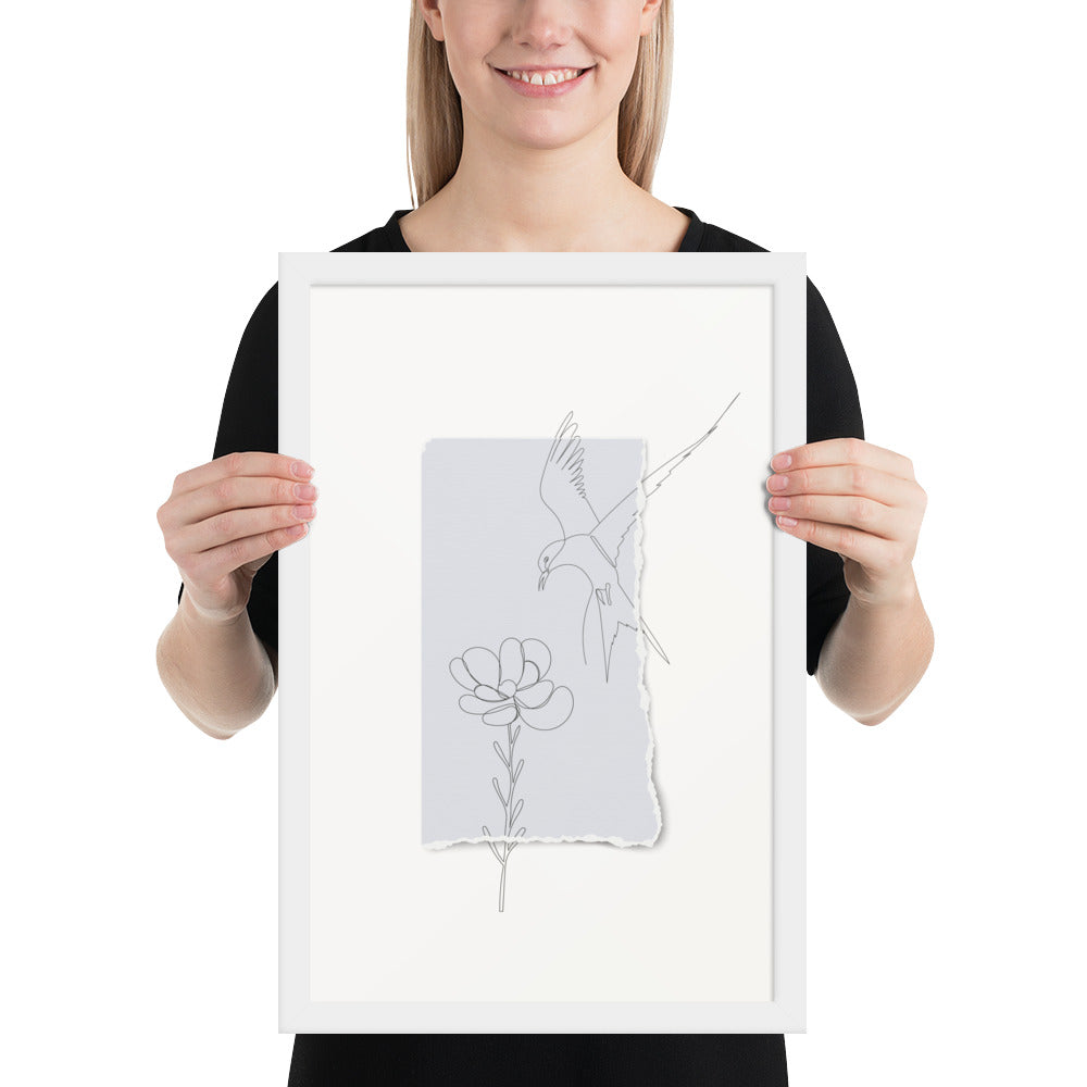 Blossom and Swallow Drawing - Tearaway Bird Sketch Series - 12x18" Framed Print