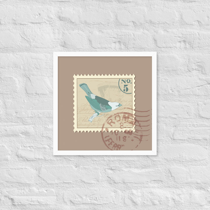 No. 5 Sparrow Stamp from Rome - Framed Print - Birds in Postage