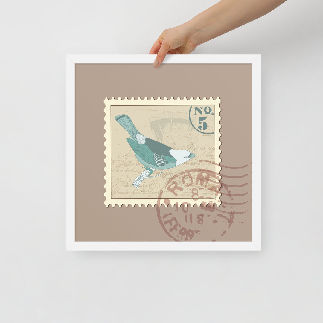 No. 5 Sparrow Stamp from Rome - Framed Print - Birds in Postage