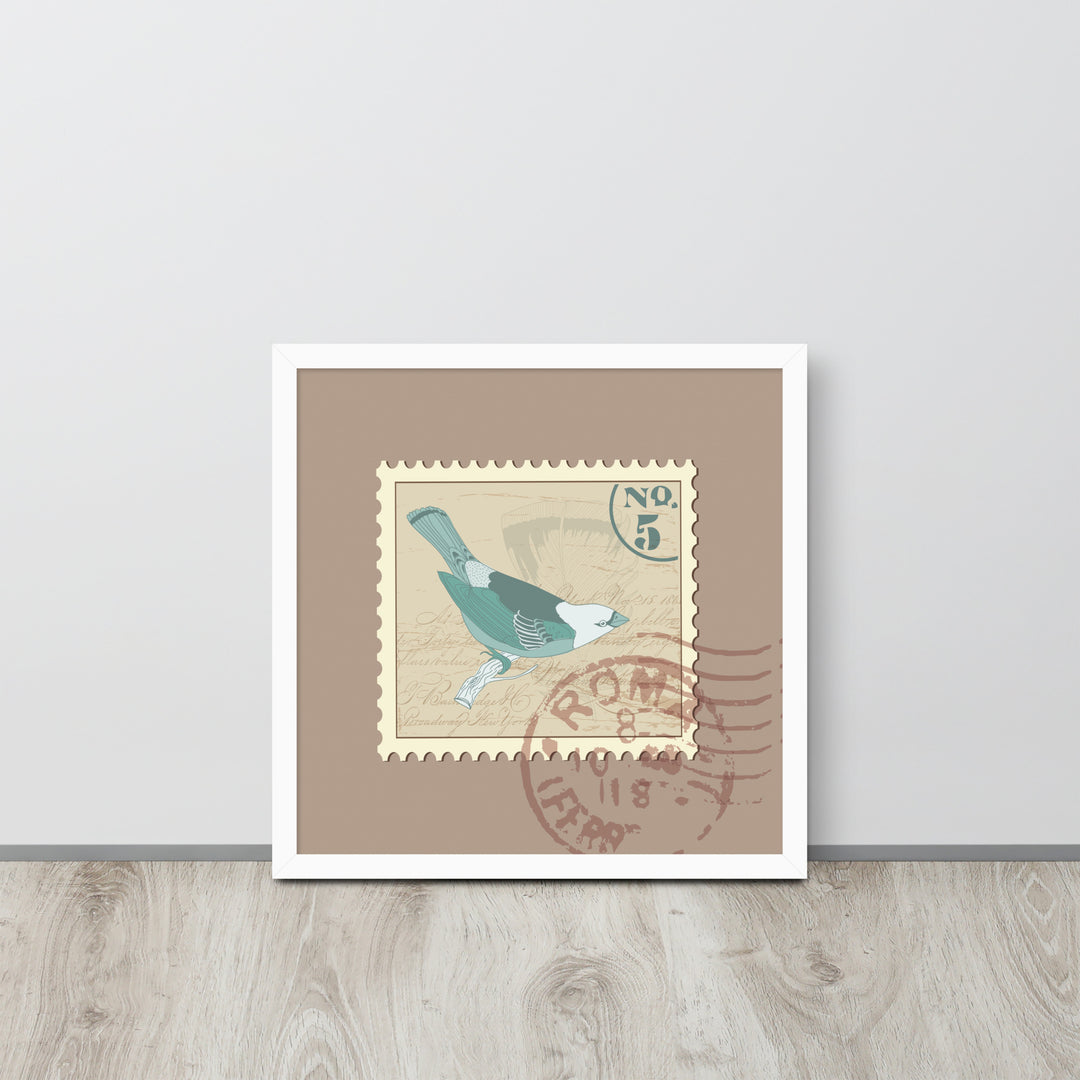 No. 5 Sparrow Stamp from Rome - Framed Print - Birds in Postage