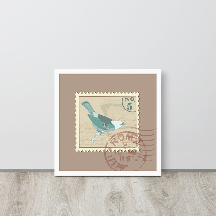 No. 5 Sparrow Stamp from Rome - Framed Print - Birds in Postage