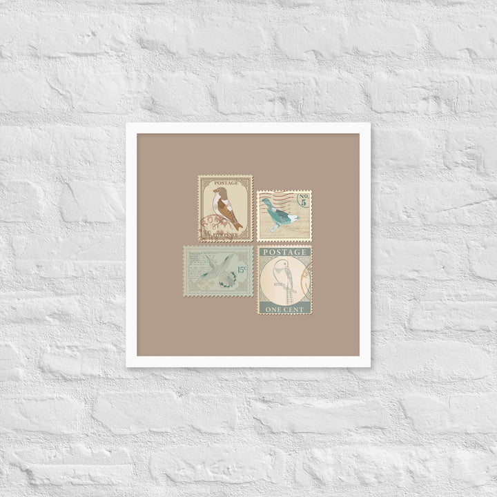 Birds in Postage Neutral 4 Stamp Collection - Framed Print