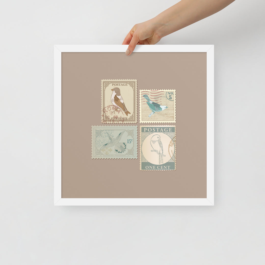 Birds in Postage Neutral 4 Stamp Collection - Framed Print