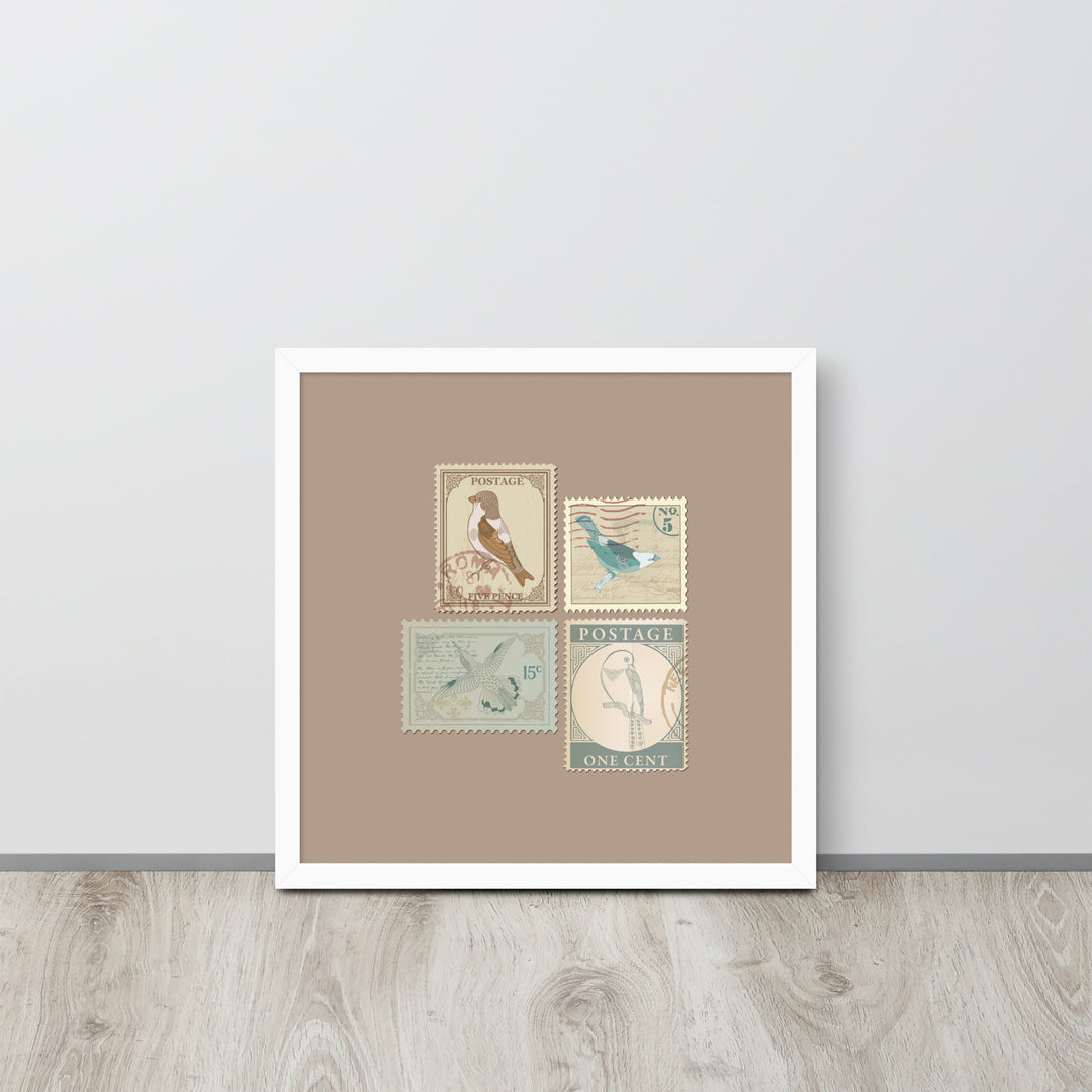 Birds in Postage Neutral 4 Stamp Collection - Framed Print