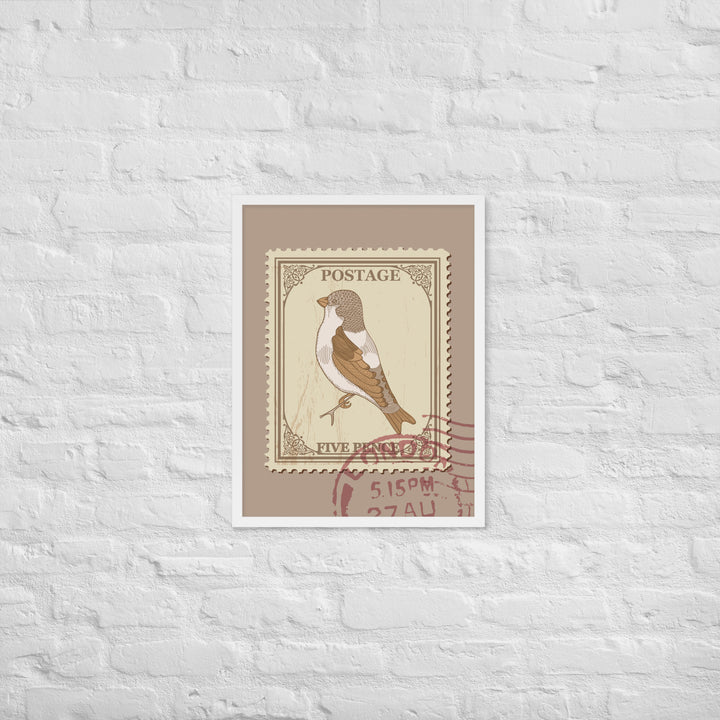 Five Pence Finch Stamp to London - Framed Print - Birds in Postage