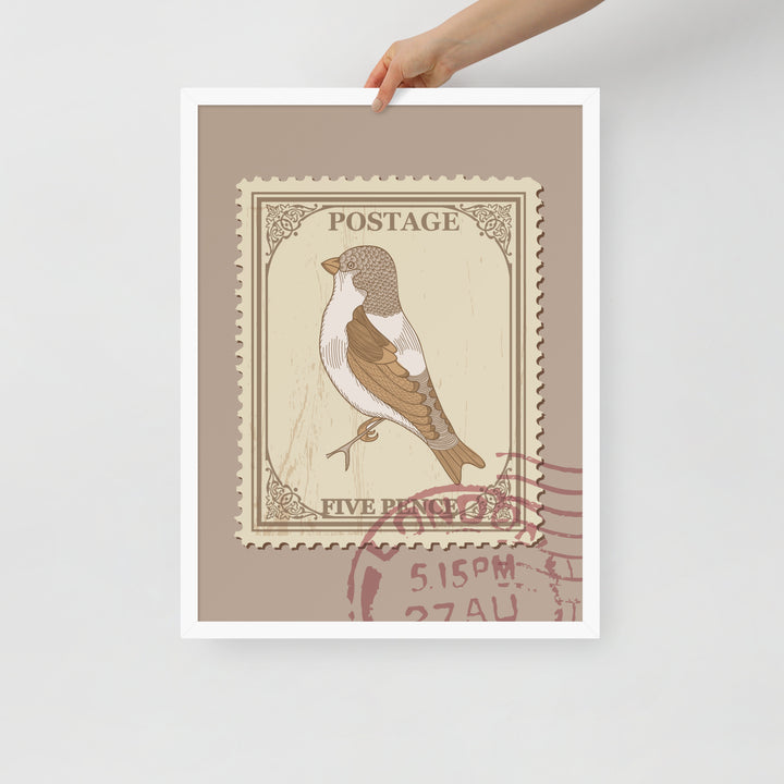 Five Pence Finch Stamp to London - Framed Print - Birds in Postage