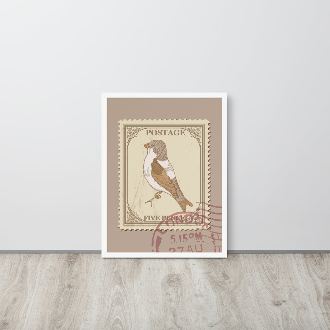 Five Pence Finch Stamp to London - Framed Print - Birds in Postage