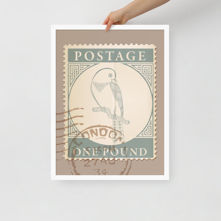 One Pound Parrot Stamp to London - Framed Print - Birds in Postage