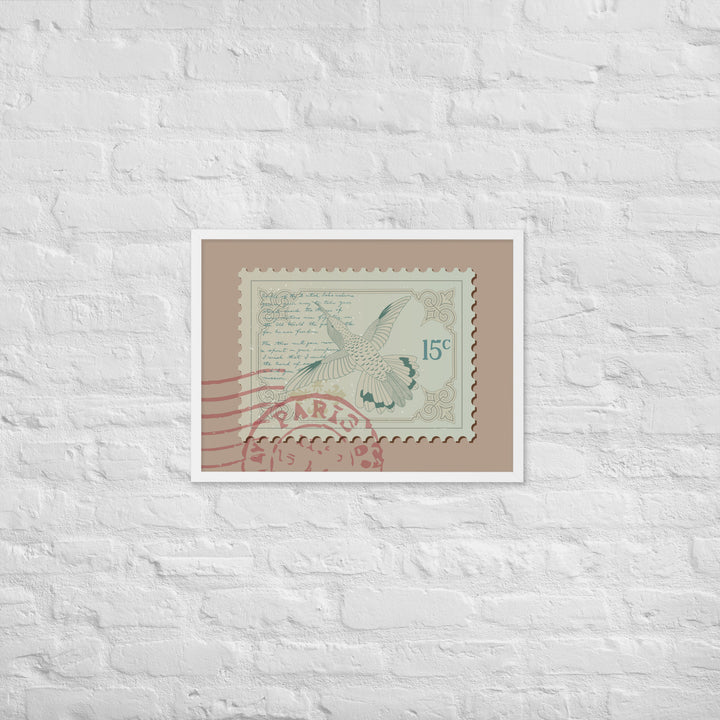 Hummingbird Stamp to Paris 15c - Framed Print - Birds in Postage